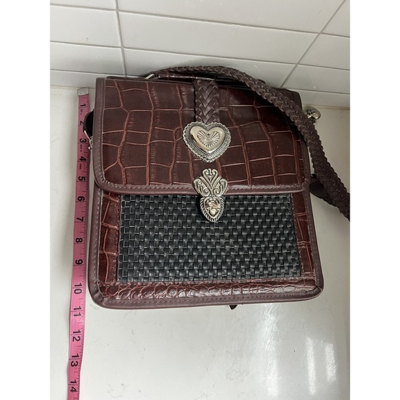 Brighton Mini Briefcase Crossbody w/ Card Slots Brown Black Silver Purse Hearts - Picture 16 of 16